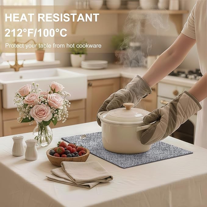 Faux Leather Heat Resistant Placemats 4 Packs, Waterproof Wipeable Dining PU Place Mats for Indoor & Outdoor, Easy to Clean, Smokey Grey