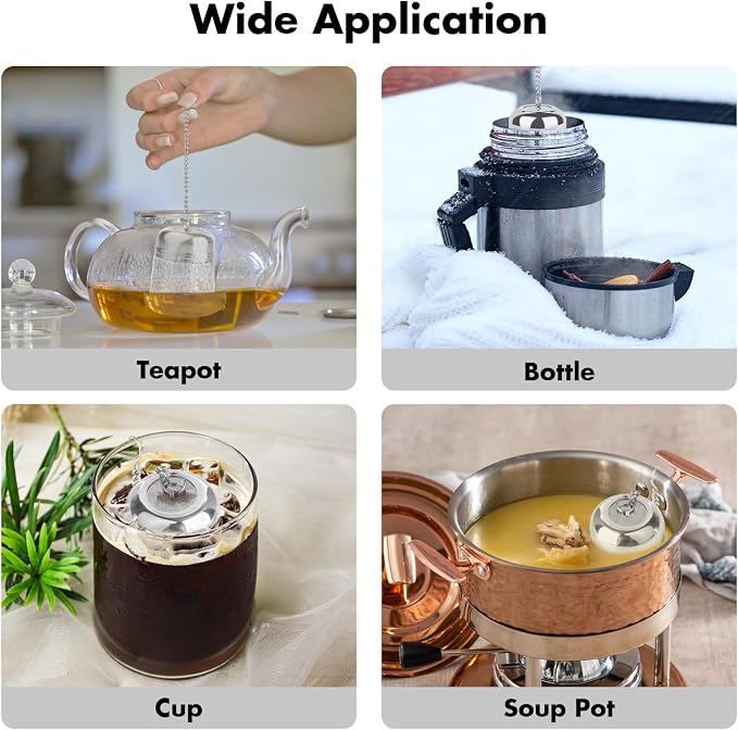 Tea Infuser for Loose Leaf Tea, Extra Fine Mesh Tea Strainers, 304 Stainless Steel & Updated Slim Threaded Lid, Loose Leaf Tea Steeper for Brew Tea, Spices, Rooibos, 2 Pcs, Sliver