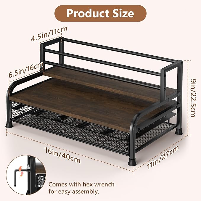 Coffee Syrup Rack Organizer, 3-Tier Pod Holder Drawer for Nespresso | Black Metal Rack for Syrup Bottles and Coffee Bar Storage, Holds 30 Big or 40 Small Capsules, Space-Saving Countertop Design