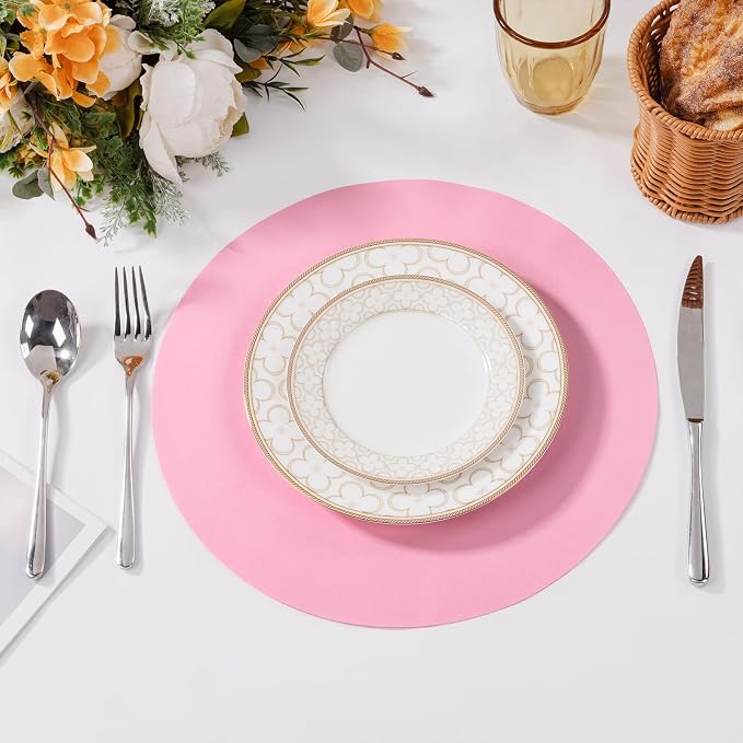 SHACOS 100 pcs Round Paper Placemats Disposable 13 inch Colored Paper Place Mats for Wedding Birthday Party Bridal Baby Shower Table Decoration, Light Pink (Pack of 2)