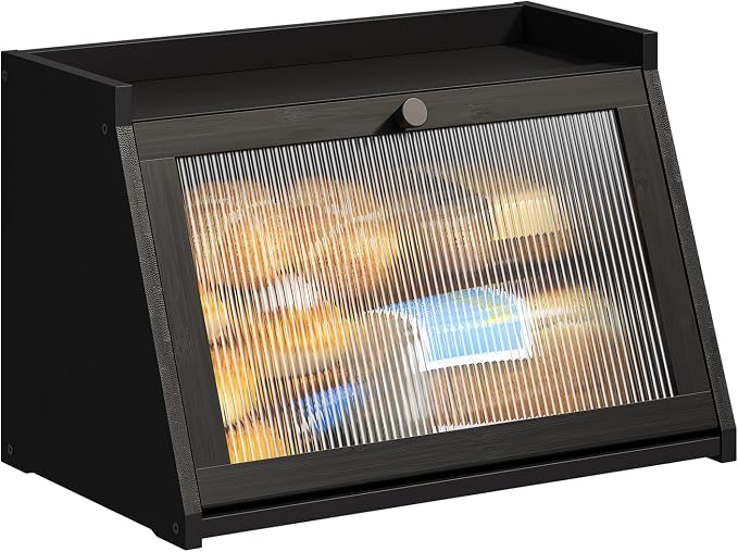 BMOSU Bread Box for Kitchen Countertop Large Capacity Corner Bread Box Farmhouse Bread Container Bread Storage Bread Holder (Black, Large)