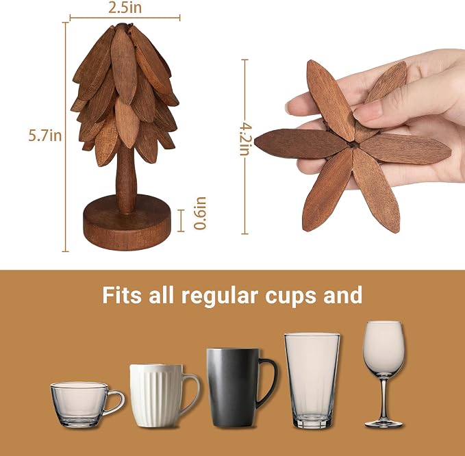 Yuoyar Wooden Tree-Shaped Coasters Set for Coffee Table, Kitchen