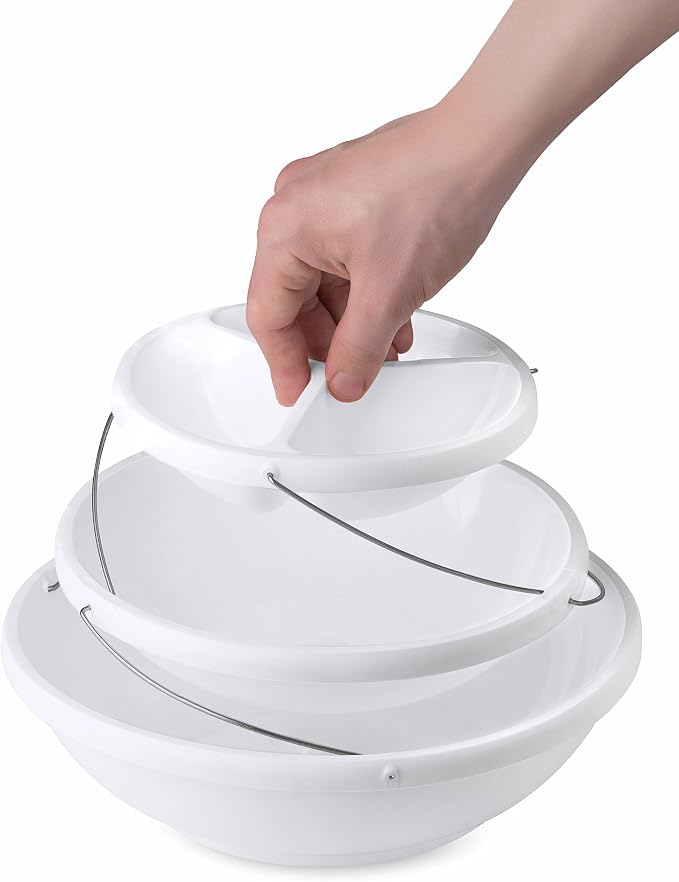 Masirs 3-Tier Collapsible Bowl: Decorative Design Folds for Minimal Storage. Ideal for Serving Snacks, Salad, and Fruit. Top Bowl Divided into Three Sections. | Masirs Tiered Serving Stand, Divided Top Tray, BPA-Free Dishwasher Safe Plastic, Snacks Sal...