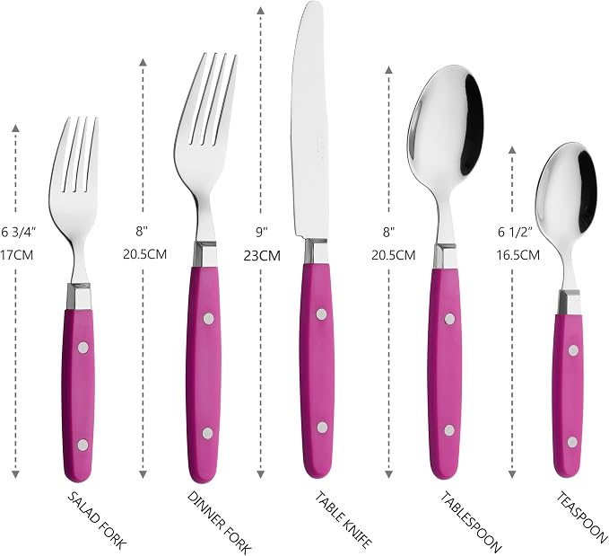 ANNOVA Silverware Set Stainless Steel Cutlery Color Handle With Rivet/Retro Flatware (Pink, 20 Pieces)