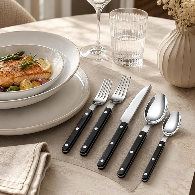 Cutlery 20-Piece Flatware Set, Stainless Steel Silverware - Black | 18/8 Stainless Steel | Dishwasher Safe | Ergonomic Handles | Lightweight Design | Service for 4 | Built for Daily Use