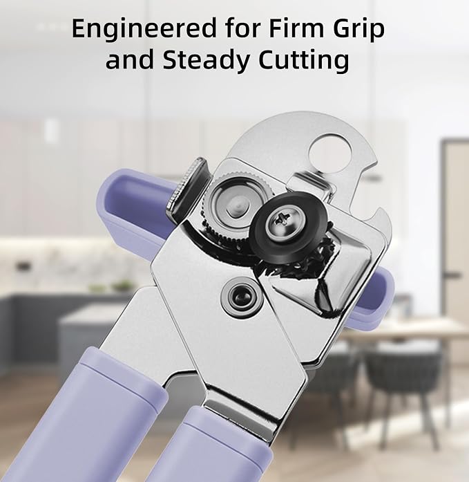 Tin Joy Family™ Manual Can Opener – Sharp Blade with No Sharp Edges, Easy Grip Handle for Arthritis Hands, Smooth Lid Safety Cutter for Elderly & Weak Hands (Grape purple)