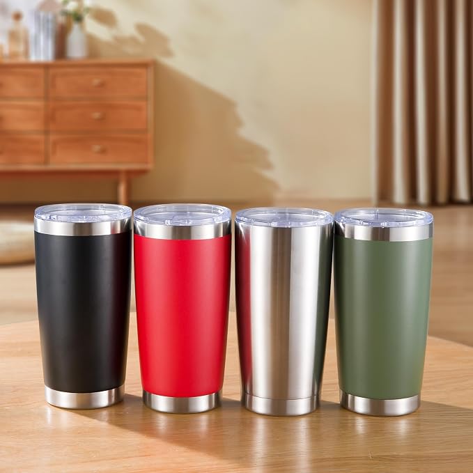 20 oz Tumbler Stainless Steel Tumblers with Lid Double Wall Vacuum Insulated Coffee Mug 20oz Powder Coated Cup for Hot and Cold Drinks, Stainless, 1 pack | Stainless, 20oz Insulated Coffee Mug, Double Wall Vacuum, Powder Coated Cup, for Hot and Cold Dr...