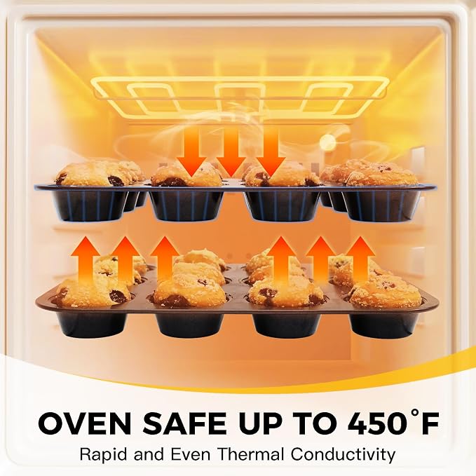 Bakeware Sets, Baking Pans Set with Kitchen Oven Mitts, Nonstick Oven Pan for Kitchen with Wider Grips, 12-Piece Including Rack, Cookie Sheet, Cake Pans, Loaf Pan, Muffin Pizza Pan