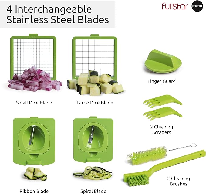 Fullstar X OTOTO Croc Chop - Vegetable Chopper & Spiralizer | 4 in 1 Veggie Chopper & Spiralizer - Stainless Steel Blades & 5-Cup Container - Cool Kitchen Gadget Crocodile Design