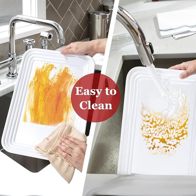 SUT 16" x 11" Large White Serving Trays, 4-Pack Reusable Plastic Platters for Cookies, Appetizers, Charcuterie, Snacks, Desserts and Party Food, Stackable Serving Tray Set