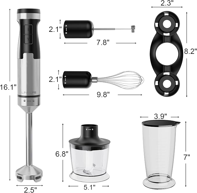 1200W Immersion Blender Handheld, 5-in-1 Variable Speed | Hand Blender Stick with Whisk Chopper Milk Frother Mixing Cup and Storage Rack for Kitchen Soup, Purees and Smoothies