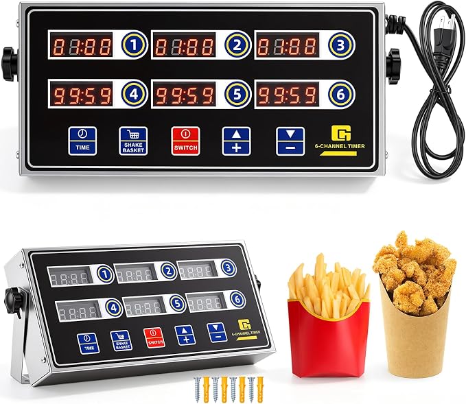 Relaxweex 2 Pack 6 Channel Kitchen Timers for Cooking, Commercial Digital Kitchen Timer with Loud Alarm, Large LCD Display, Restaurant Fryer, Chef, Baking Supplies