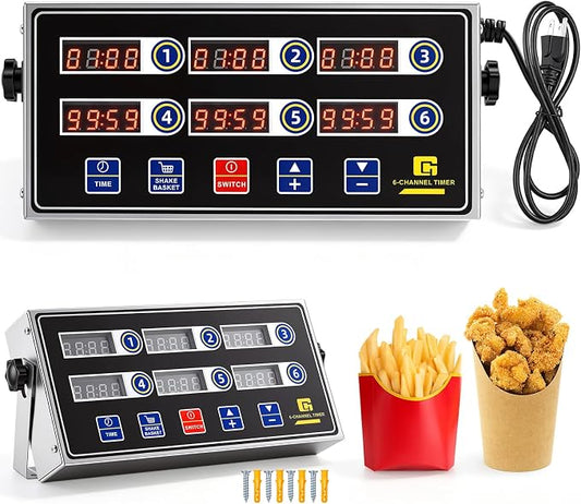 Relaxweex 2 Pack 6 Channel Kitchen Timers for Cooking, Commercial Digital Kitchen Timer with Loud Alarm, Large LCD Display, Restaurant Fryer, Chef, Baking Supplies