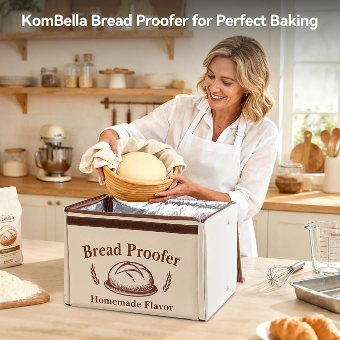 Proofing Box - Foldable Proofing Bread Box with 68-122°F Temp Control & 48H Timer, Bread Proofer for Sourdough, Pizza Dough, Yogurt, Kombucha, 5-Layer Fabric (Beige)