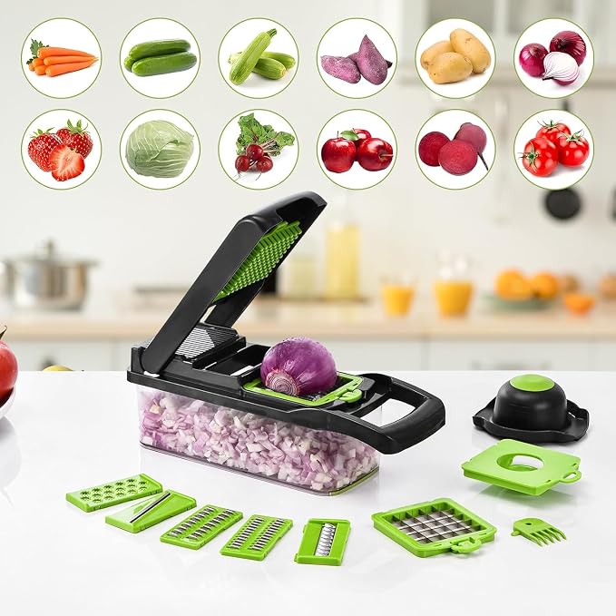 15 in 1 Vegetable Chopper, Food Veggie Chopper, Onion and Vegetable Slicer with Container, Dicer, Kitchen Gadget and Essential
