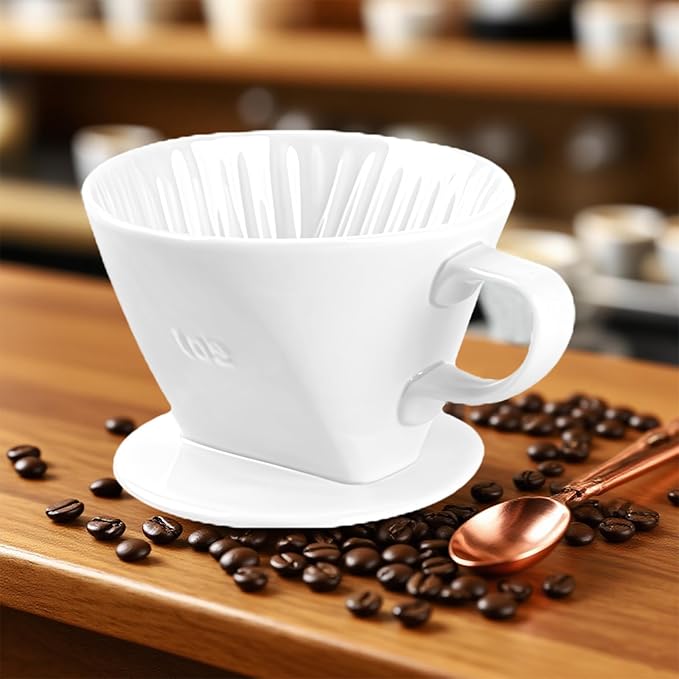 Ceramic Pour Over Coffee Dripper, V-Shaped Coffee Filter Cone | Brews rich, balanced coffee with a 3-hole design for smooth extraction and consistent flavor in every cup.