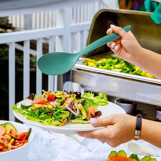 Reusable Plastic Serving Utensils Set of 36, 10" Wheat straw Large Serving set Serving Spoons/Slotted Spoons/Tongs, for Party Buffet Catering (Orange/Blue/Yellow/Green, Not for Cooking)