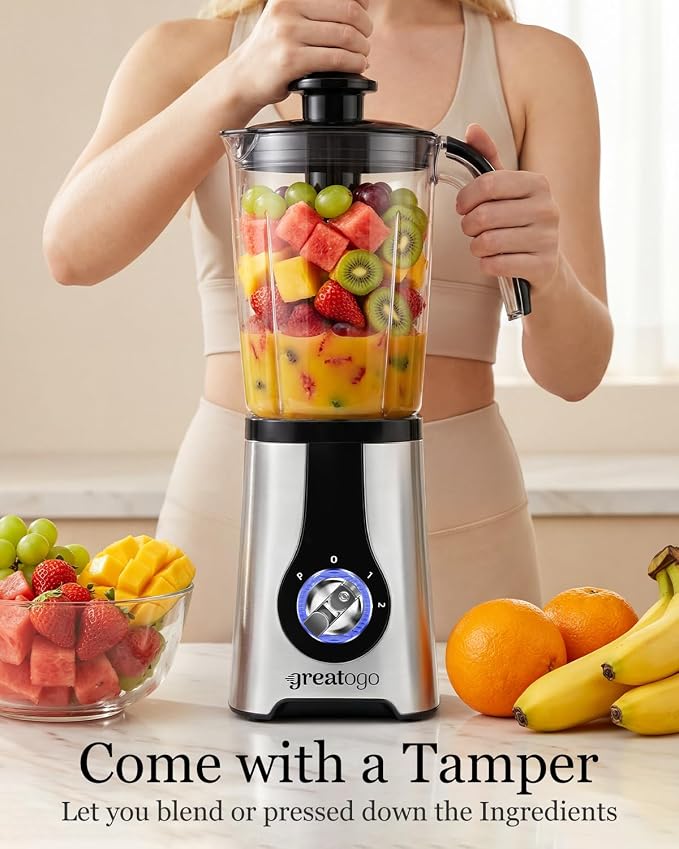 Power Smoothie Blender, Household Countertop Kitchen Blender and Food Processor Combo for Smoothies, Shakes, Drinks, Baby Food, Sauces, and Spreads. Come with Pitcher, Jar, Chopper, and Grinder