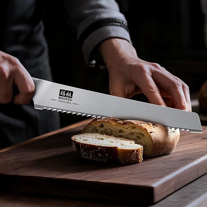 SHAN ZU Bread Knife 8 In, High Carbon 10Cr15Mov Stainless Steel Cake Knife | Japanese Razor Sharp Sourdough Slicing Knife, Multifunction Serrated knife for Homemade Bread