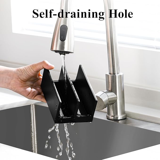 Luxspire Kitchen Sponge Holder wtih Drain Tray, 2 Compartment, Matte Black | Diatomite Stone Material, Quick-Drying & Water Absorbing stone dish sponge, For Kitchen Sink Counter, Easy to Maintain