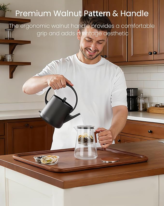 ZENS Magnetic Glass Infuser Teapot for Loose Tea, 34oz Magic Tea Maker | Enchanti Magnetic Teapot, Magic Tea Pot with Infusers for Loose Tea Steeper, Tea Lovers Gift, Walnut Pattern