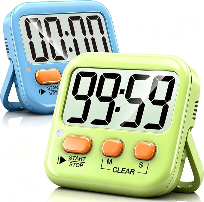 2 Pack Digital Timer for Kids Classroom Kitchen Timers for Cooking | w/ Battery, Easy to View, Alarm, Mute Mode, Count Down/Up, Magnetic, Kickstand, Hanging, Classroom Timer for Teacher Supplies