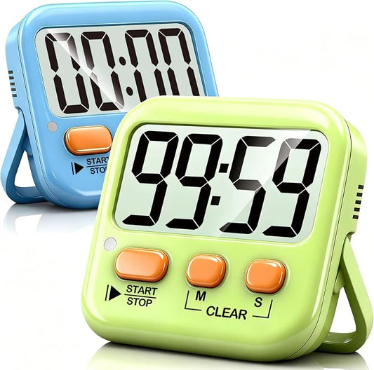 2 Pack Digital Timer for Kids Classroom Kitchen Timers for Cooking | w/ Battery, Easy to View, Alarm, Mute Mode, Count Down/Up, Magnetic, Kickstand, Hanging, Classroom Timer for Teacher Supplies