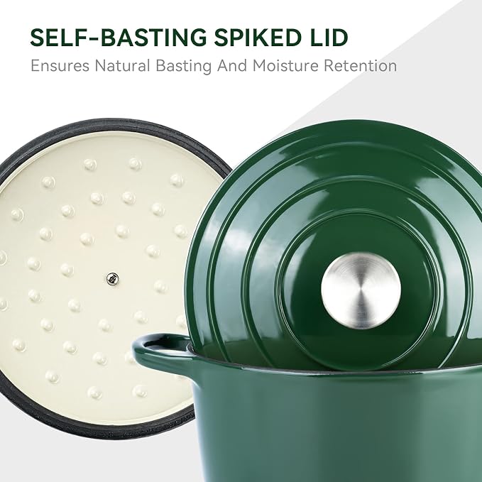 Miereirl 6 Quart Enameled Dutch Oven Pot with Lid, Cast Iron Dutch Oven with Dual Handles for Bread Baking, Cooking, Non-stick Enamel Coated Cookware (Green)