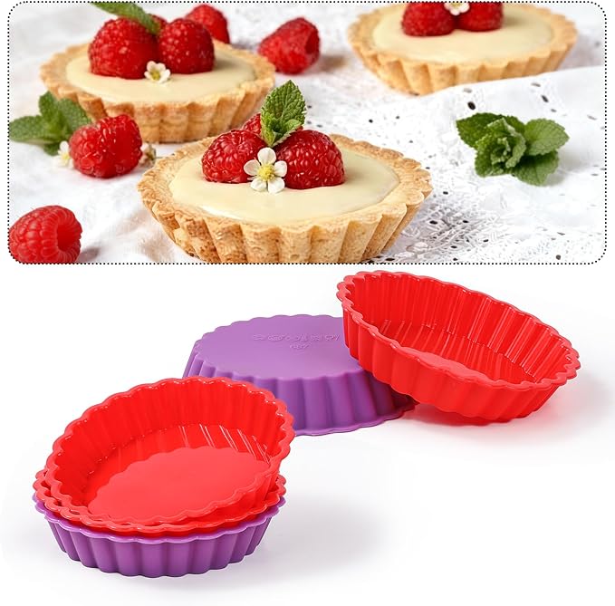 Silicone Quiche Pan, Mini Pie Pan Round Silicone Tart and Pie Molds 10 Pack | BPA Free, Oven Dishwasher Safe, Food-Grade Silicone, Heat-resistant: -104°F to 446°F, Easy Release & Clean