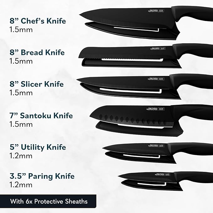 Home Hero High Carbon Stainless Steel Knife Set - Chef Knife Set Precision Slicing & Versatility - Nonstick Ceramic Coated Blades & Easy Cleaning - Ergonomic Handles & Secure Grip - 12-Piece, Black | High Carbon Stainless Steel Chef Knife Set - Ceramic...