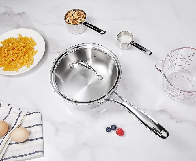 KEAWELL K3 Premium Tri-Ply Fully Clad Saucepan with Lid (2-Qt) | Tri-Ply Fully Clad Stainless Steel Saucepan; Small Pot with Lid; Even Heating; Induction and Oven Safe; For All Stovetops