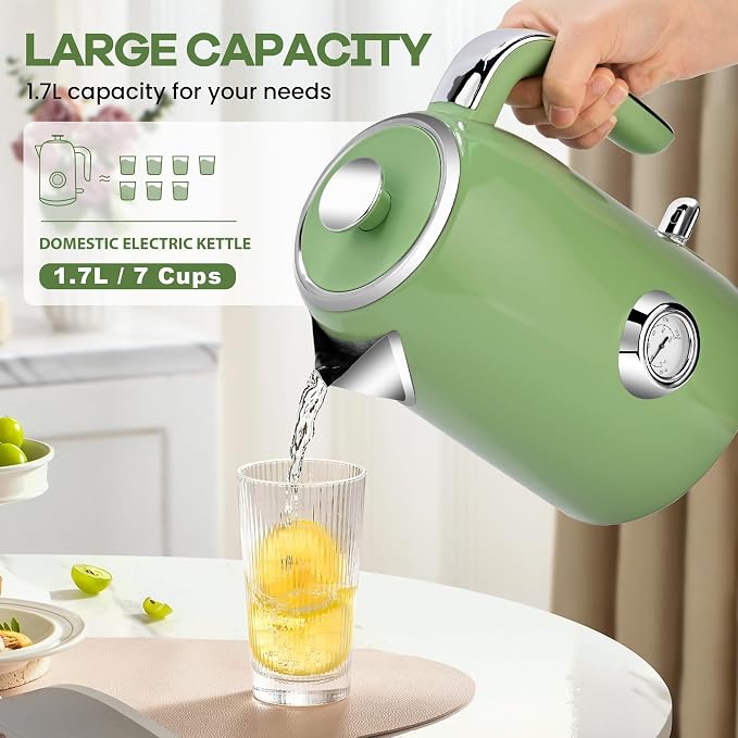 PUKOMC Electric Kettle, 1.7L Stainless Steel Electric tea kettle | Temperature Gauge, Fast Boiling, Auto Shut - off, BPA - Free, Boil - Dry Protection 1500W, LED Light, Easy clean