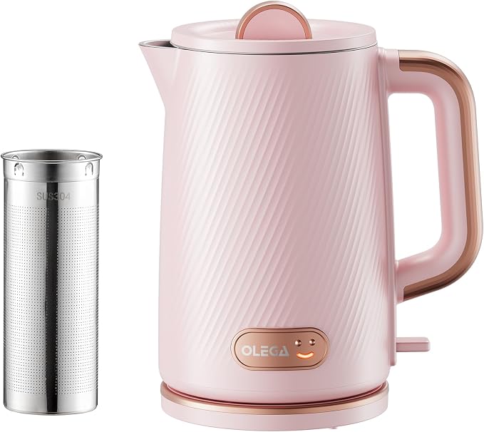 OLEGA Electric Kettle: 1200W Fast Boil Tea Kettles with Tea Infuser 1.5L | Stainless Steel Kettle; Electric Water Kettle with Strainer; Plastic Free Teapot; Auto Shut-Off Water Boiler