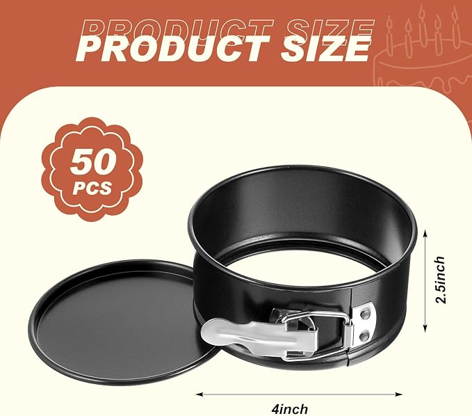 50 Pcs 4 Inch Springform Pan for Baking Mini Cheesecake Pans with Removable Bottom Nonstick Leakproof Round Cake Mold Spring Form Molds for Mini Cheesecake Pizza and Quiches (Black)