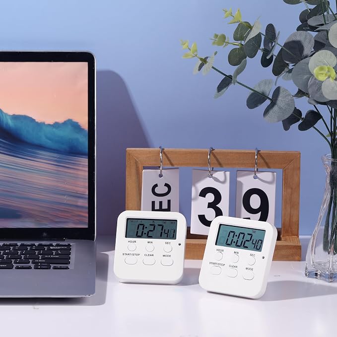 Weewooday 12 Pcs Digital Kitchen Magnetic Timer Bulk Classroom Count up Countdown Egg Timer Cute Desk Stopwatch for Back to School Teacher Kids Cooking Office(White,Cute Style)