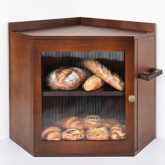 Corner Bread Box For Kitchen Countertop,2 Tier Bread Bin With Acrylic Door Panel,Adjustable Shelf & Hanging Rack,Food Storage Box For Kitchen,Dining Room,Pantry