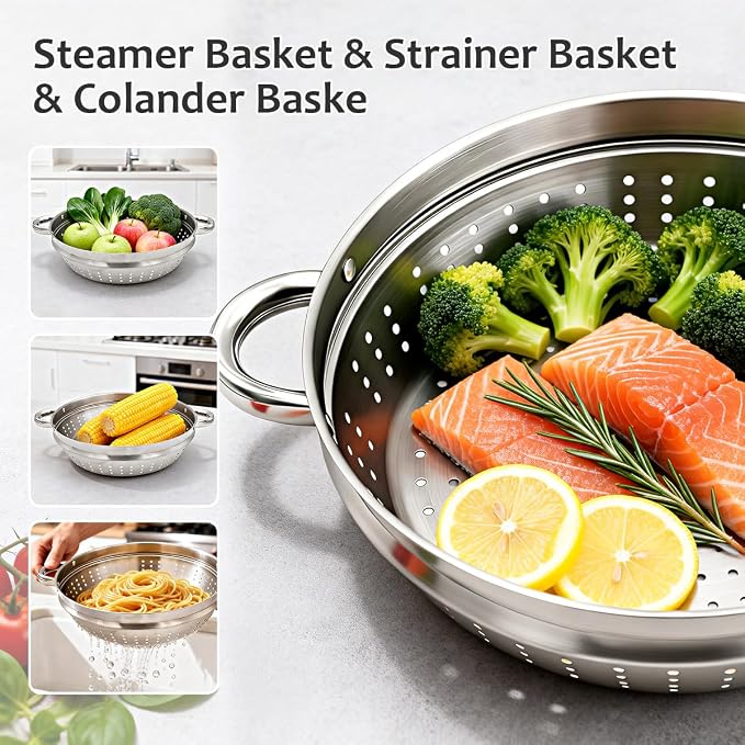 AIKENBBKK 7-Quart Steamer Pot for Cooking, Ceramic Nonstick Stock Pot with Lid, Pasta Pot for All Stoves Including Induction, Lightweight & Durable, Stay-Cool Handle, White