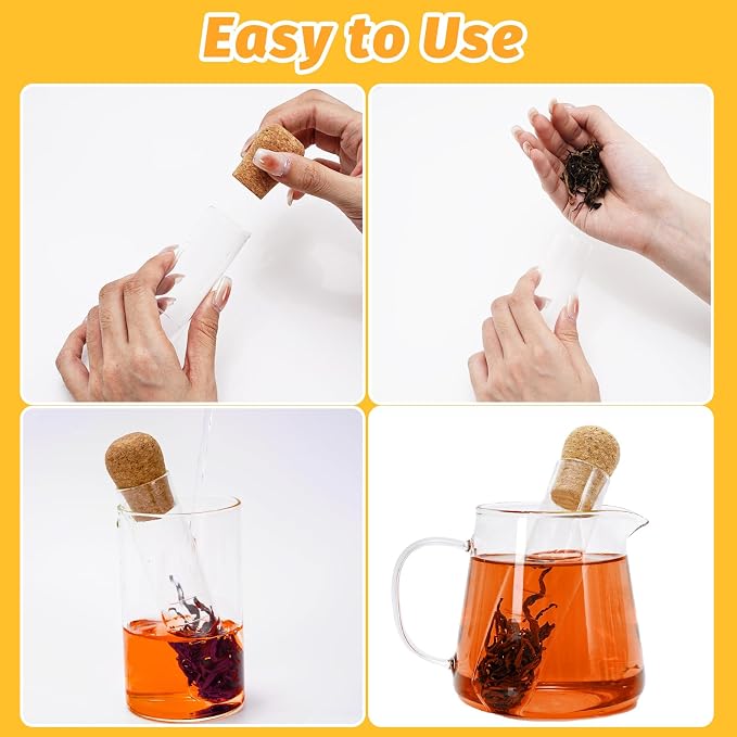 Whaline 6Pcs Glass Tea Strainers Tea Infusers with Corks Loose Long Leaf Tea Steeper Filters Tea Interval Diffuser for Tea Flower Cups Mugs Teapots,5.1 x 1.2 inch