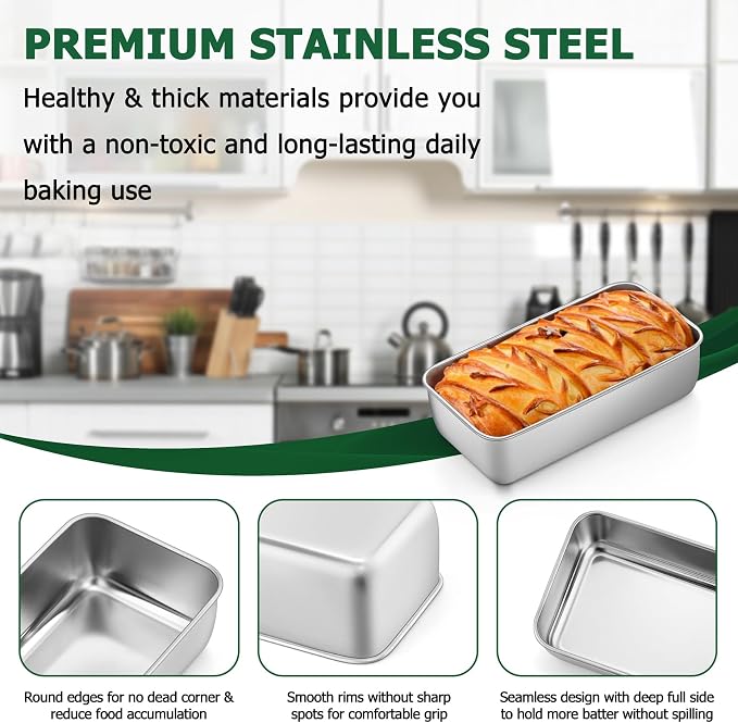 TeamFar Loaf Pans for Baking, 9 x 5 Inch Stainless Steel Loaf Bread Pans | Bread Pans Tins for Homemade Bread/Brownies, Healthy & Sturdy, Oven & Dishwasher Safe - Set of 8