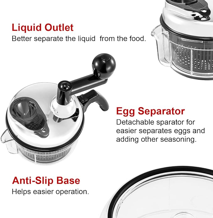 Geedel Large Food Chopper Vegetable Chopper, Manual Food Processor, 3 Cups | 3-in-1: Chop, Blend & Whisk, No BPA, Effortless Handle, Sharp Blade for Vegetable, Fruit, Meat, Nut, Ice, Salad, Salsa, etc