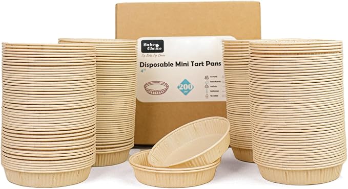 Bake Choice 200pcs Paper Mini Tart Pans, 4 Inch Mini Pie Tins, Disposable | Non-stick, Unbleached, Mini Quiche Pans,Oven safe, Microwave safe, Freezer Safe, Shallow Bakeware Cups