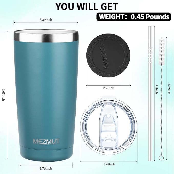 MEZMUT 20oz Insulated Tumbler Travel Coffee Mug with Lid(Maya Blue,4 Pack) | Stainless Steel Double Wall Vacuum Spill Proof Metal Tumbler Bulk with Lid and Straw, Hot or Iced Coffee Cup for Man Women