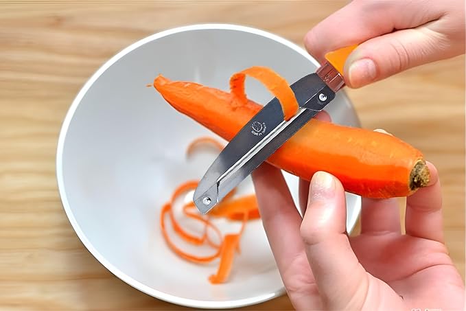WitnyStore Kitchen Tool 8½" Long Orange Plastic Handle Stainless Steel Peeler - Thai Cooking Utensils Multipurpose Portable Hand-Held Cookery Equipments for Preparing Food Fruit Vegetable