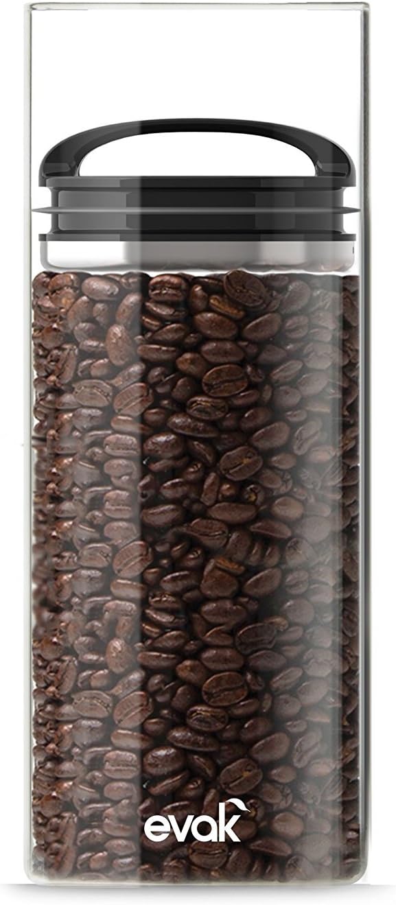 Prepara Evak Compact Glass Food Storage Container, Large, 6' x 3.75' | Airtight Glass Canister with Black Gloss Handle, Vacuum Seal Keeps Food Fresh Longer, Ideal for Coffee, Tea & Pantry Storage