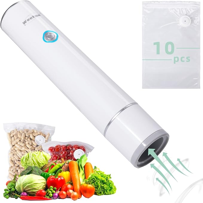 Handheld Vacuum Sealer for Food Storage – Portable & Rechargeable, Easy One-Hand Automatic Operation, 1 Vacuum Sealer + 10 Food Reusable Bags