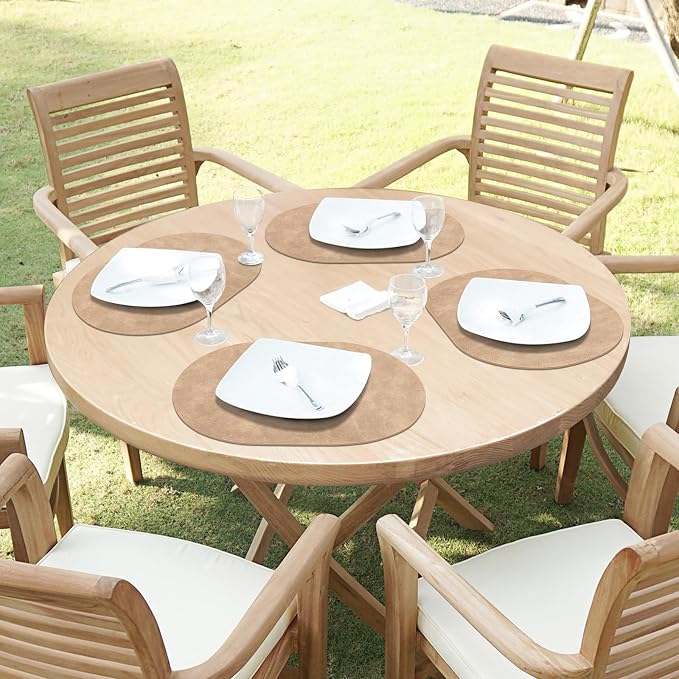ADRIMER Placemats, Heat Resistant Oval Placemats Set of 8 Washable 12 x 17 Inch, Waterproof Table Placemats Set of 8, Wipeable Faux Leather Placemats for Kitchen, Dining Room, Apricot