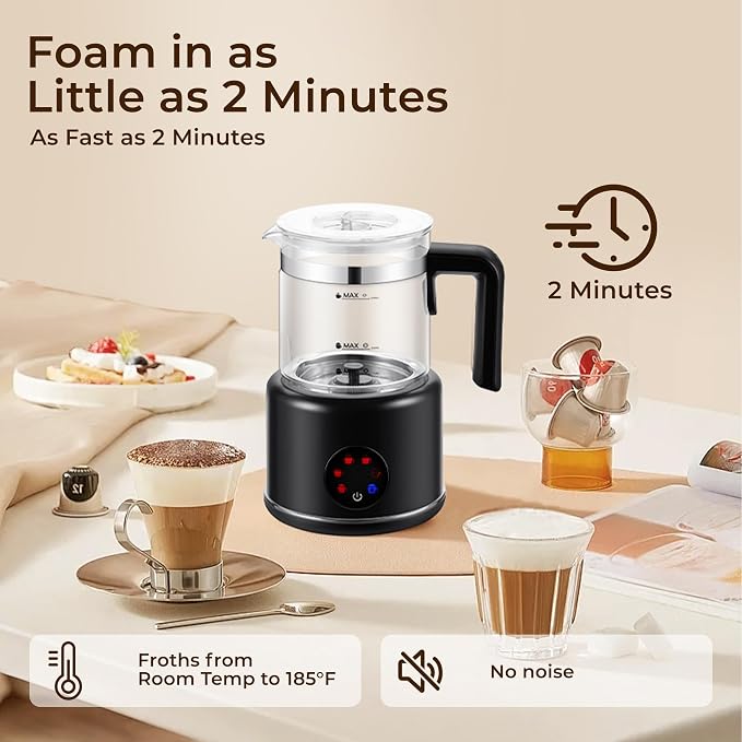 JXXM Electric Milk Frother, 6 in 1 Milk Steamer,17oz Automatic Warm and Cold Foam Maker for Coffee,Latte, Cappuccino, Macchiato, Hot Chocolate (Black)