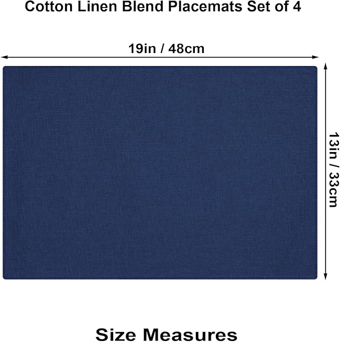Cloth Placemats Set of 4, Cotton Linen Blend Place Mats, Navy Blue | Machine Washable, Double Layered, Heat Resistant, Fabric Dining Table Mats for Kitchen, Indoor & Outdoor, 13" x 19"