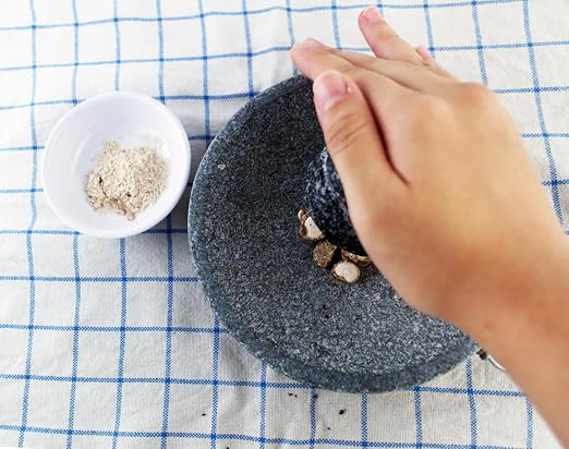 Small Size 6in/15cm Granite Grinder Mortar and Pestle Set Stone Plate Set for Spice and Salt on Camping Primitive Lava Dish