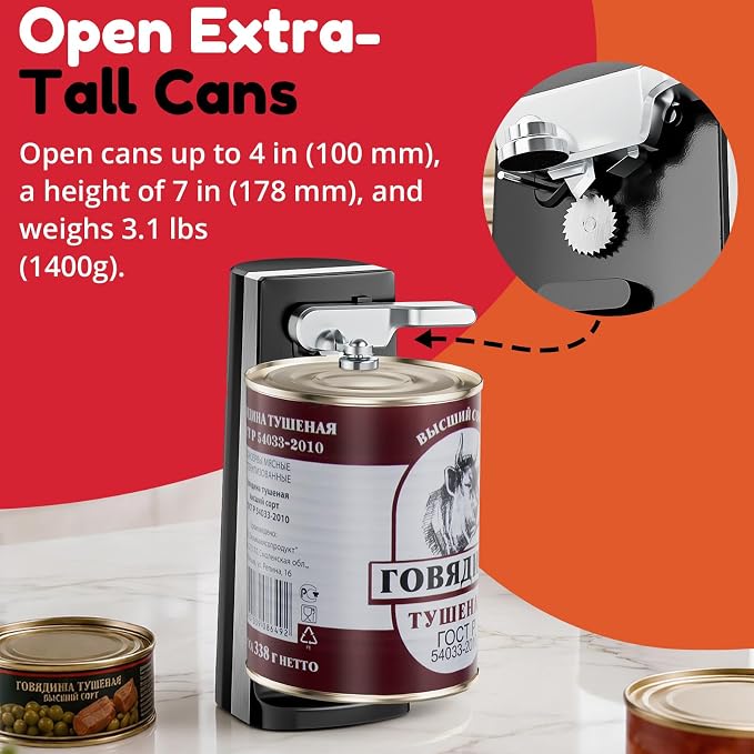 Davivy Electric Can Opener, One Touch Lid Opener, Removable Stainless Steel Cutter and 3-in-1 Design, with Sharpener and Bottle Opener (Black)
